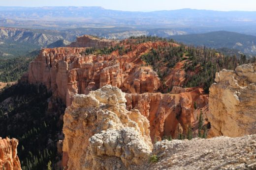 Beeindruckende Ausblicke egal wohin das Auge schaut - Aussicht, Bäume, Bryce Canyon National Park, Canyon, Erosion, farbenfroh, Felsnadeln, Fernsicht, Geologie, Gestein, Gesteinssäulen, Gesteinsschichten, Himmel, Hoodoos, Landschaft, Monolithen, Natur, Panorama, Sandstein, Utah - (Georgetown, Bryce, Utah, Vereinigte Staaten)